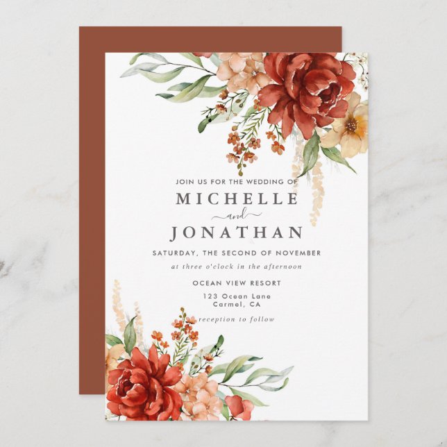 Faire-part de mariage Rustique Boho Fall Flowers (Devant / Derrière)