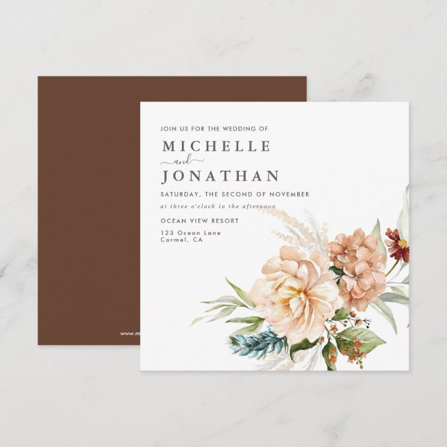 Faire-part de mariage Rustique Boho Fall Flowers (Devant / Derrière)