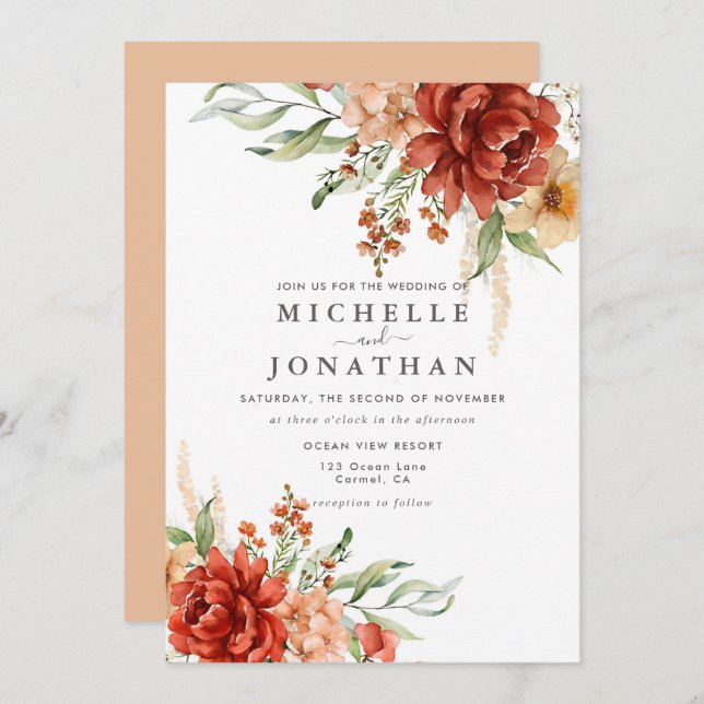 Faire-part de mariage Rustique Boho Fall Flowers (Devant / Derrière)