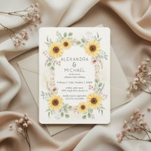Faire-part de mariage rustique botanique tournesol