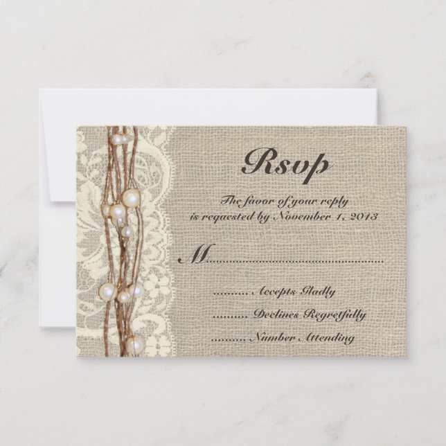 Faire-part de mariage Rustique Burlap Twine Pearls (Devant)