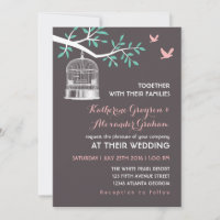 Faire-part de mariage rustique Cage à oiseaux gris