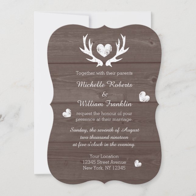 Faire-part de mariage rustique chic de cerf (Devant)