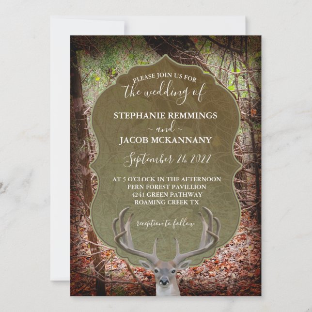 Faire-part de mariage rustique de chasse aux cerfs (Devant)
