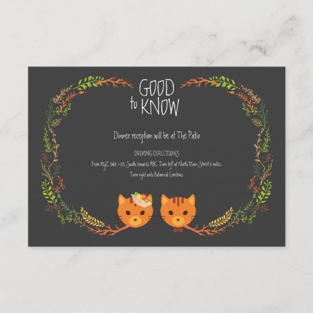 Faire-part de mariage rustique de chats de la forê (Devant)