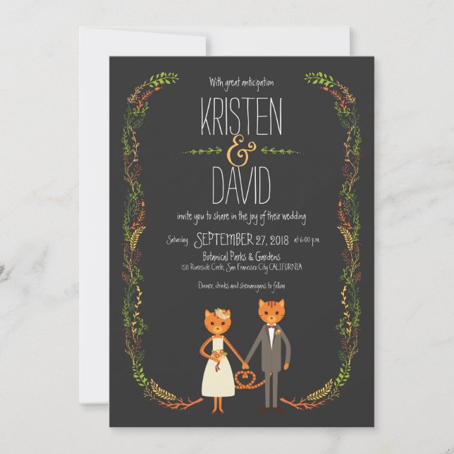 Faire-part de mariage rustique de chats de la forê (Devant)