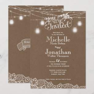 Faire-part de mariage rustique de dentelle de