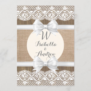 Faire-part de mariage rustique de dentelle de