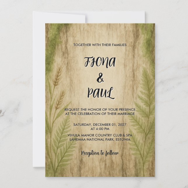 Faire-part de mariage rustique de la forêt de l'éc (Devant)