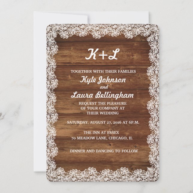 FAIRE-PART DE MARIAGE RUSTIQUE DE LA LACE (Devant)
