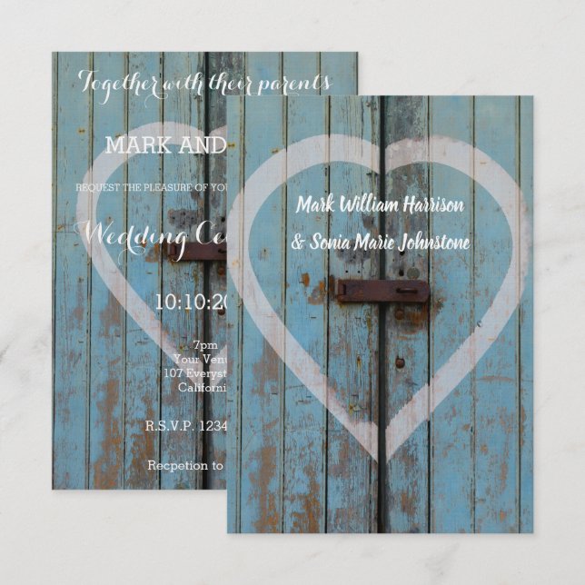 Faire-part de mariage rustique de la porte de la b (Devant / Derrière)
