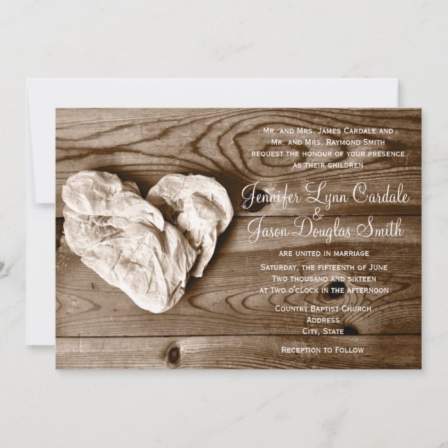 Faire-part de mariage rustique de l'étable en bois (Devant)