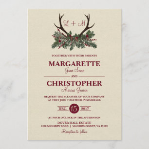 Faire-part de mariage rustique de pin de vacances
