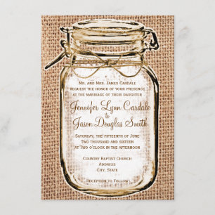Faire-part de mariage rustique de toile de jute de