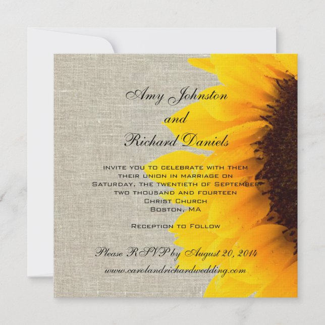 Faire-part de mariage rustique de tournesol de (Devant)