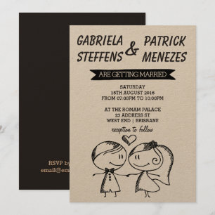 Faire-part de mariage rustique Doodle Couple