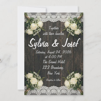Faire-part de mariage rustique en bois blanc avec