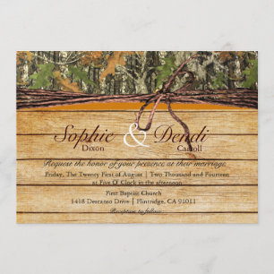 Faire-part de mariage rustique en bois de Camo