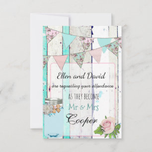 Faire-part de mariage rustique en bois Mason Jar S