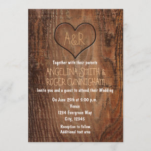 Faire-part de mariage rustique en bois sculpté en 