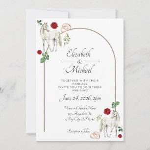 Faire-part de mariage rustique équestre floral rou