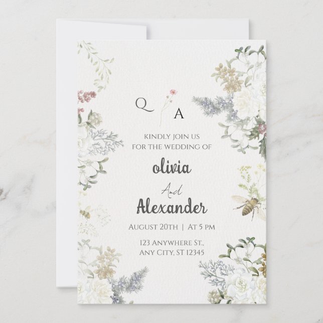Faire-part de mariage rustique floral vintage (Devant)