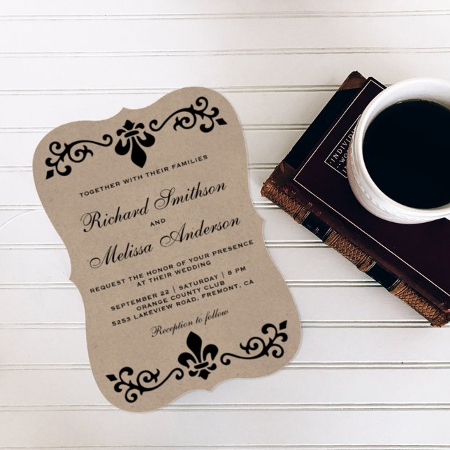 Faire-part de mariage rustique Kraft noir (Créateur téléchargé)