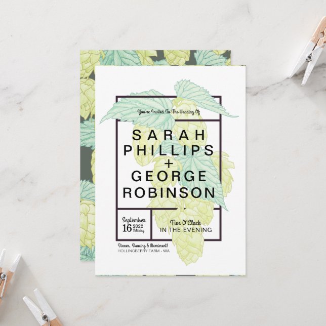 Faire-part de mariage Rustique Moderne Hops (Devant/Arrière en situation)