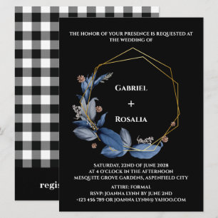 Faire-part de mariage Rustique Noir et Bleu Poussi