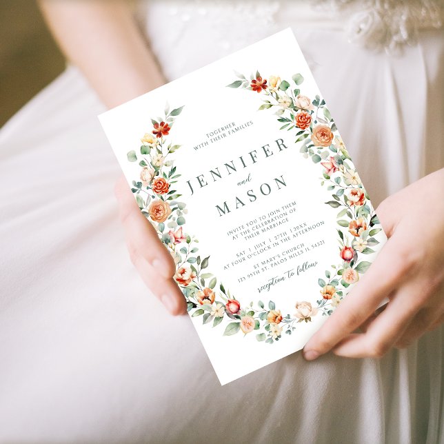 Faire-part de mariage rustique orangé fleuri (Créateur téléchargé)