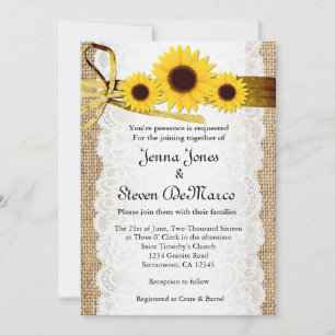 Faire-part de mariage rustique toile de jute, dent