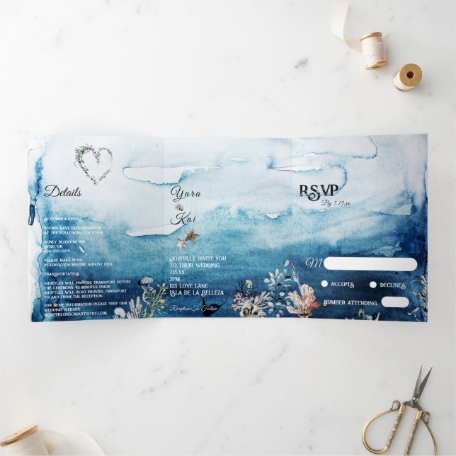 Faire-part de mariage Rustique Tri-Fold Océan (Intérieur)
