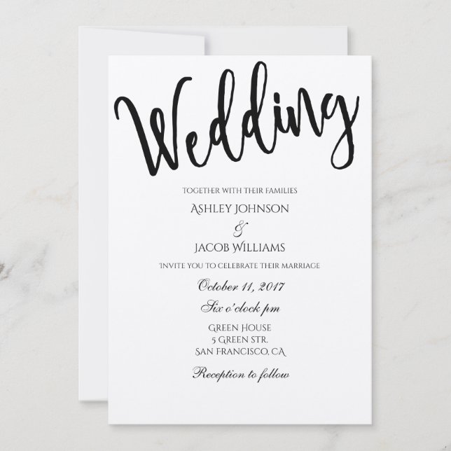 Faire-part de mariage rustique. Typographie invita (Devant)