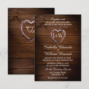 Faire-part de mariage Rustique Wood Heart