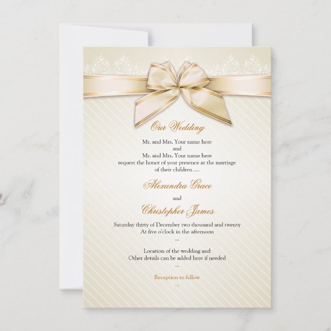 Faire-part de mariage S3 Gold Stripes du ruban ivo (Devant)