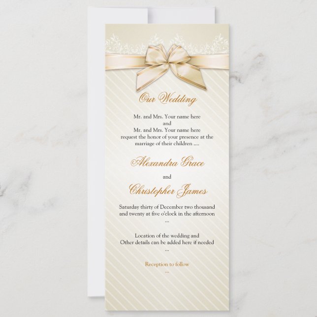 Faire-part de mariage S4 Gold Stripes du ruban ivo (Devant)