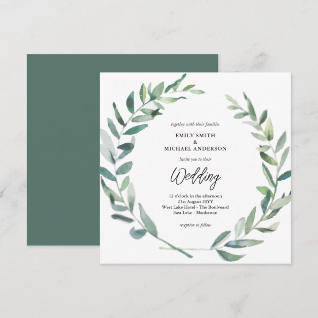 Faire-part de mariage Sage Feuilles olive modernes (Devant / Derrière)
