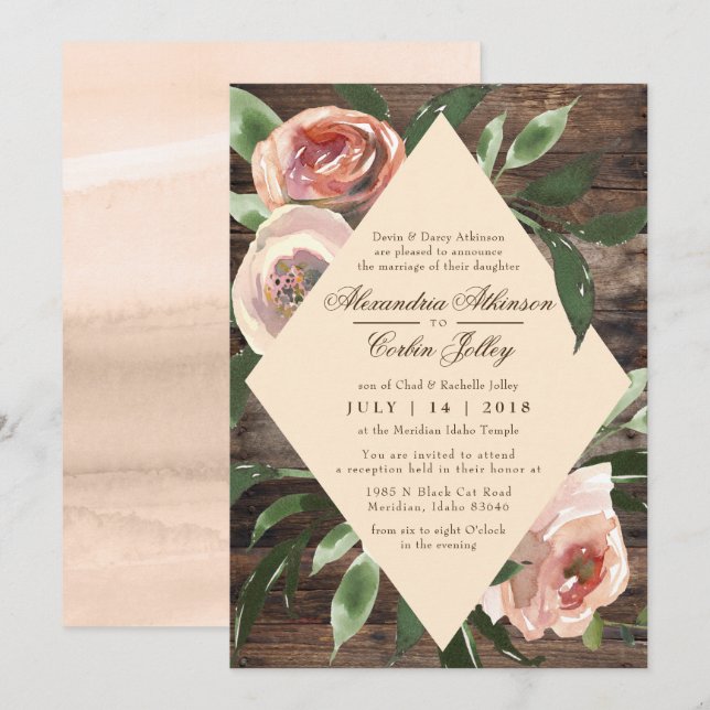 FAIRE-PART DE MARIAGE| Sage floral roux de bois ru (Devant / Derrière)