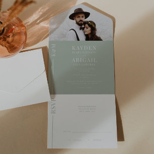 Faire-part de mariage Sage Green Clean Line