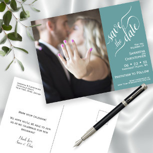 Faire-part de mariage sarcelle & calligraphie