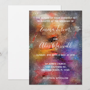 Faire-part de mariage Script d'aquarelle Galaxy