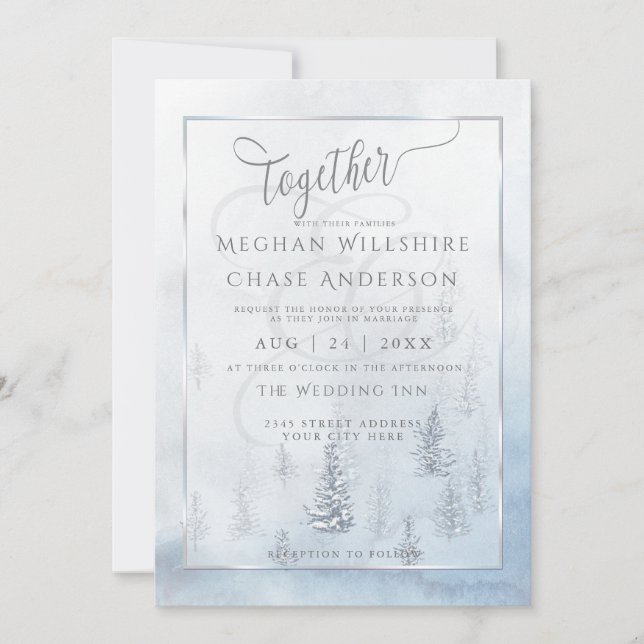 Faire-part de mariage | Silver Blue Winter Wonderl (Devant)