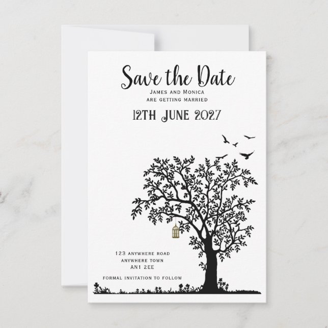 Faire-part de mariage simple arbre / oiseau noir e (Devant)