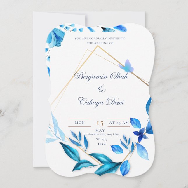 faire-part de mariage simple bleu bébé et blanc (Devant)