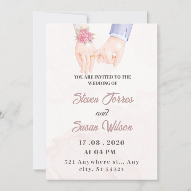 Faire-part de mariage simple et élégant avec aquar (Devant)