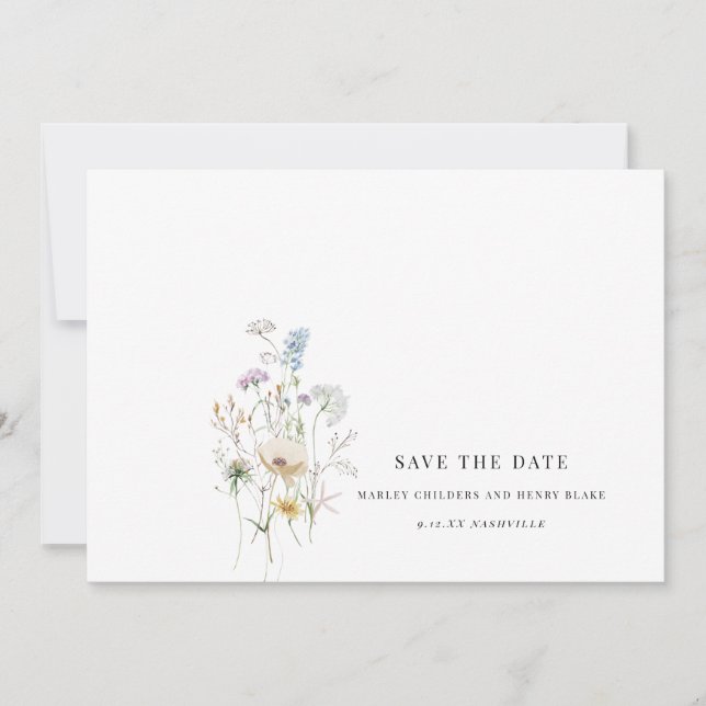 Faire-part de mariage simple fleur sauvage (Devant)