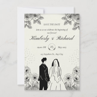 Faire-part de mariage simple illustration beige no