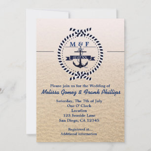 Faire-part de mariage simple nautique sur une plag