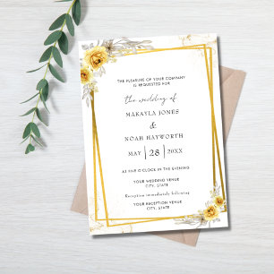 Faire-part de mariage simple or floral jaune 