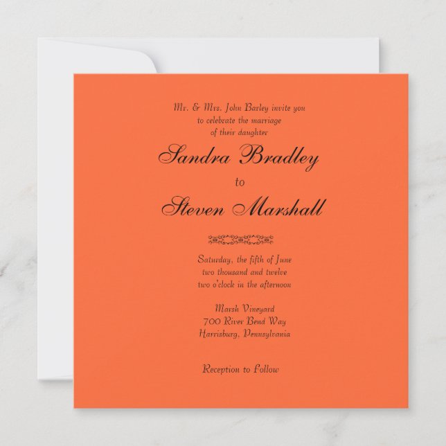 Faire-part de mariage simple orange (Devant)